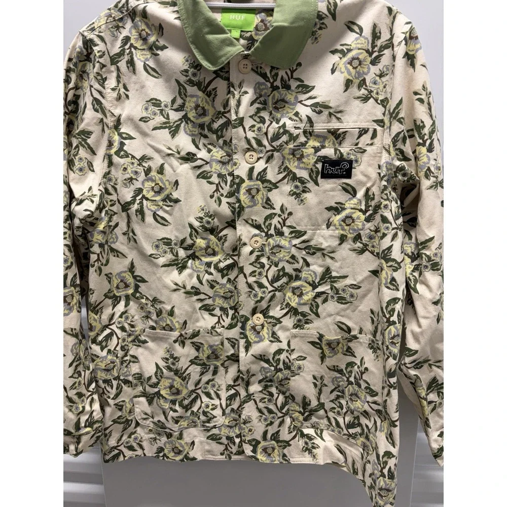 HUF Floral Chore Coat Jacket Size Large Men's  Green - Picture 2 of 6